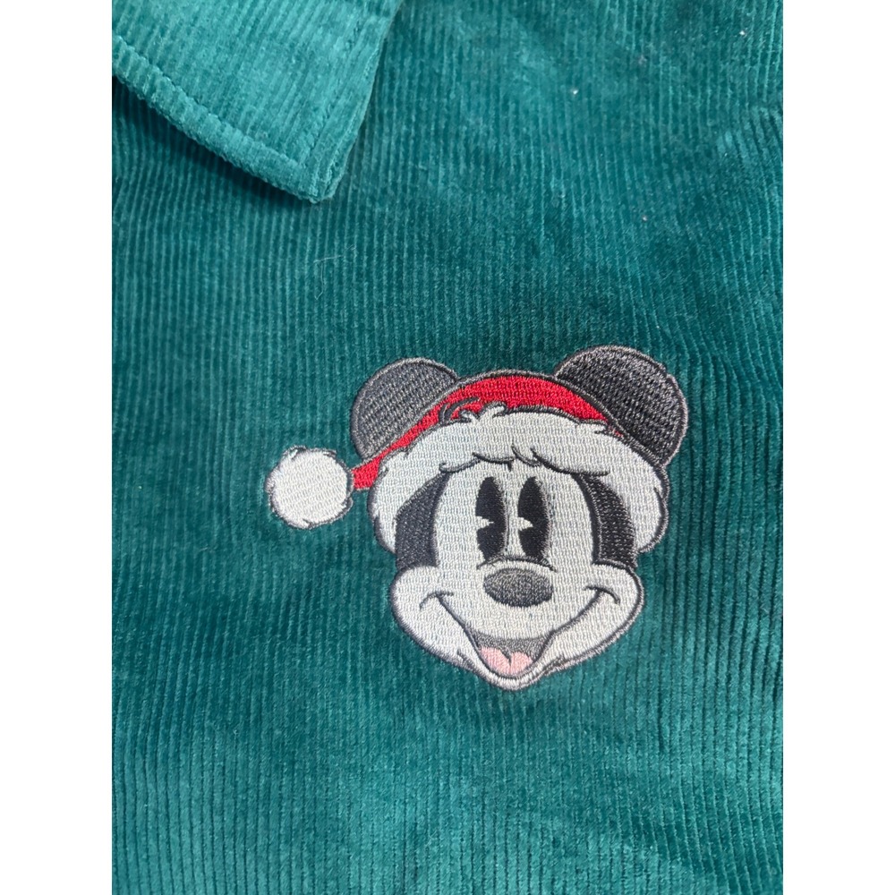 Disney Mickey Mouse Christmas Green Corduroy‎ Button Down Shirt Mens Small S - Picture 5 of 11
